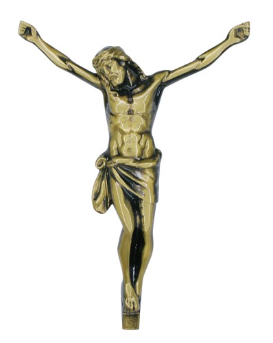 Pasyjka Chrystus złota na krzyż, pasyjka na kapliczkę, Chrystus na pomnik, na tablicę nagrobną, ozdoba cmentarz mosiężna. Postać Chrystusa do zawieszenia