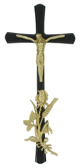 K20P4D2 CP. Krzyż czarny z różą kłos nagrobny 38x17cm.