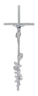 K51P3D0 S.  Krzyż srebrny prosty z różą nagrobny 51x19cm.