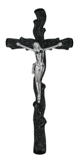 K26P3 CS. Krzyż gałązka czarny ze srebrnym Panem Jezusem 38x18cm.